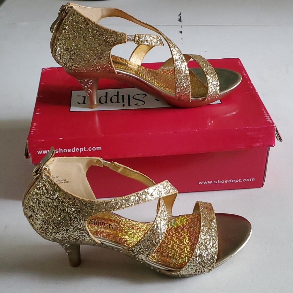 Girls Gold Glitter Dress Shoes Size 3